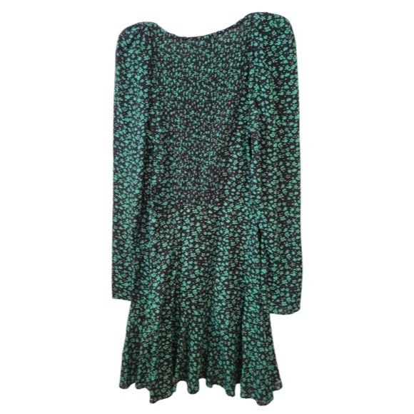 Zara Black & Green Ditzy Floral Print Long Sleeve Mini Dress Size Small - Picture 2 of 7